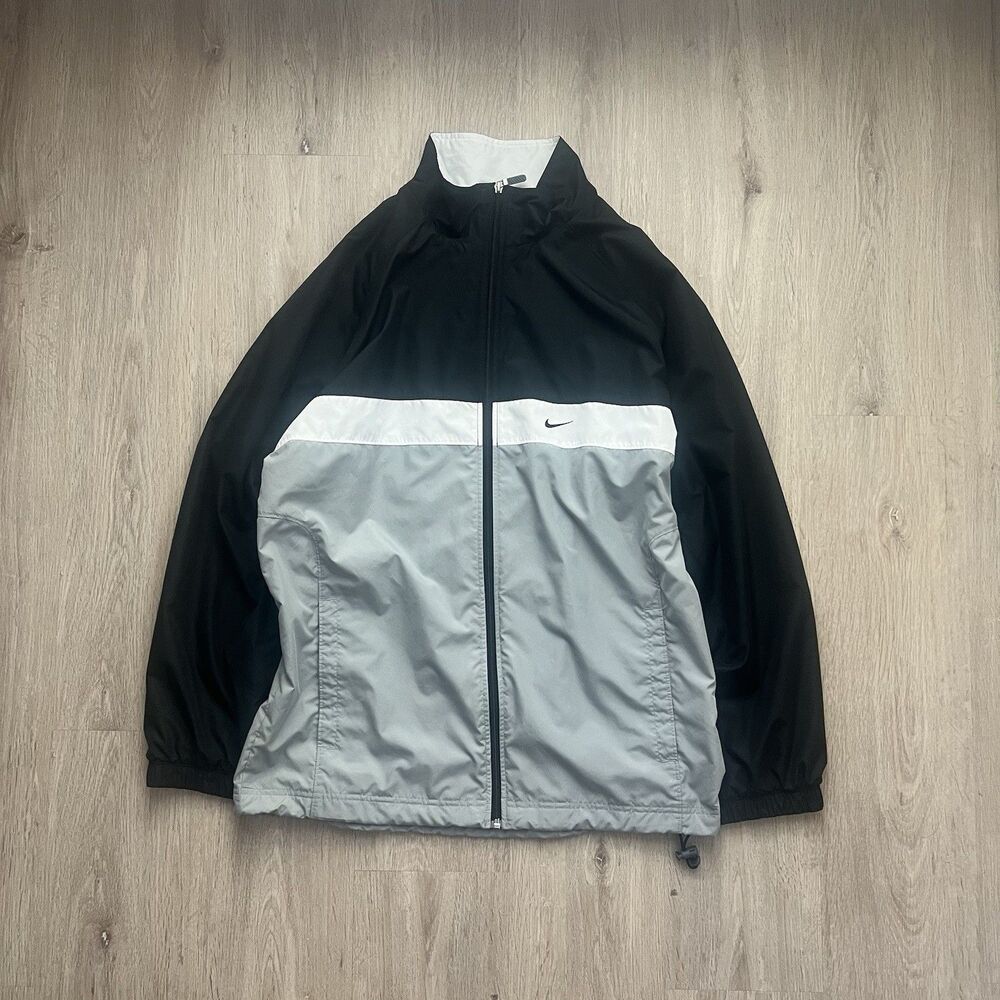 Vintage Y2K Nike Windbreaker Track Jacket Swoosh Mens L Zip Up Black White Gray